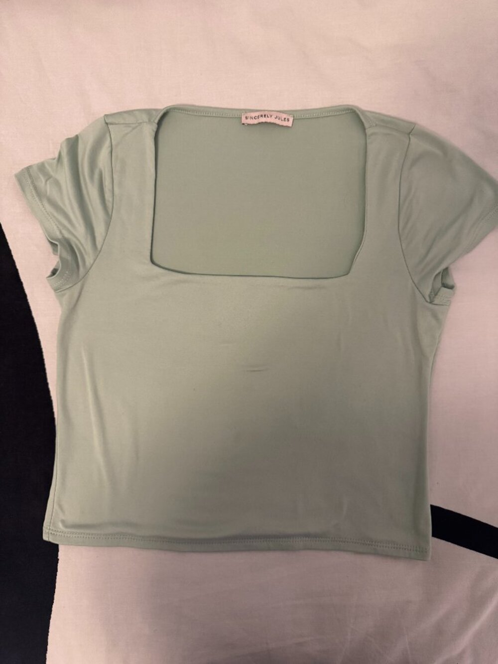Sincerely Jules Sage Square Neck Crop Top Short Sleeve Tee Sz M